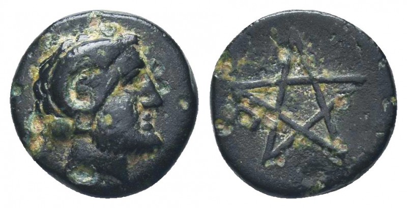 "Greek, Mysia, c. 4th-3rd Century BC, AE, Pitane

Obverse: Head of Zeus right, w...