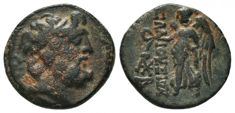 "Greek, Cilicia, c. 100-1 BC, AE , Elaiussa-Sebaste

Obverse: Bearded head of Ze...