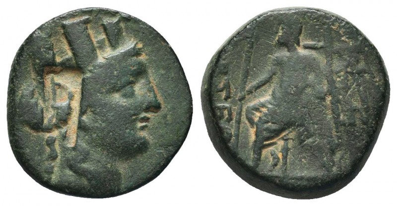 "Greek, Cilicia, c.164-27 BC, AE , Tarsos

Obverse: Turreted head of Tyche right...