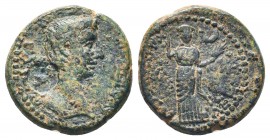 "Roman Provincial, Phrygia, magistrate Pythos time of Augustus and Tiberius 27 BC-14-37 AD, AE, Laodikeia 

Obverse: ΣEBAΣ-TOΣ, bare head right
Revers...