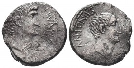 Marcus Antonius, Lucius Antonius and L. Cocceius Nerva. Denarius, mint moving with Mark Antony 41, M·ANT·IMP·AVG III VIR·R·P·C·M NERVA PROQ·P Bare hea...