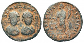 HONORIUS & THEODOSIUS II (408-423). Ae Exagium Solidi Weight.
Obv: DD NN AA VV GG.
Diademed and draped facing busts; cross above.
Rev: EXAGIVM SOLIDI....