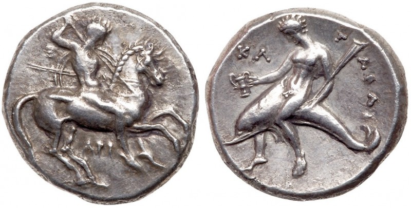 Calabria, Taras. Silver Nomos (7.79 g), ca. 315-302 BC. Ari&hellip;, X&hellip;, ...