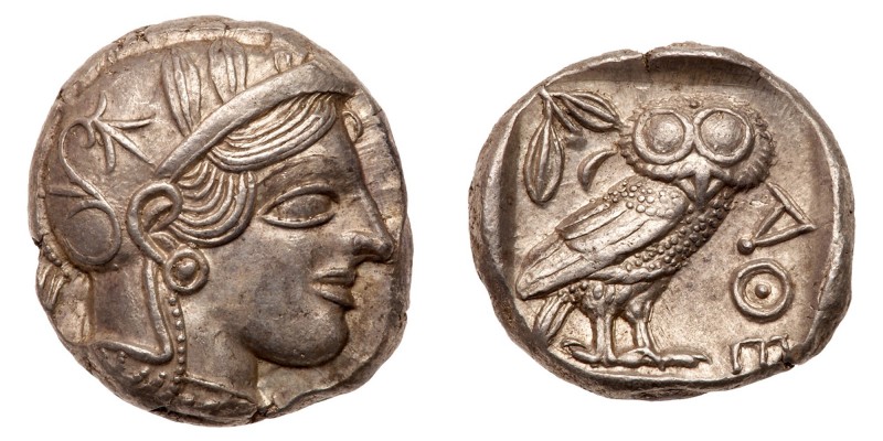 Attica, Athens. Silver Tetradrachm (17.24 g), ca. 454-404 BC. Helmeted head of A...