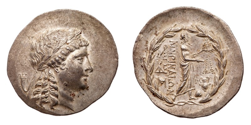 Aiolis, Myrina. Silver Tetradrachm (16.37 g), ca. 155-145 BC. Laureate head of A...