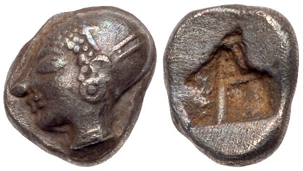 Ionia, Phokaia. Silver Diobol (1.31 g), ca. 521-478 BC. Archaic female head left...