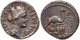 A. Plautius. Silver Denarius (4.23 g), 55 BC. EF