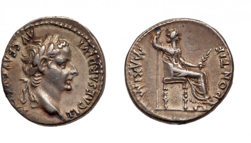 Tiberius. Silver Denarius (3.74 g), AD 14-37. 'Tribute Penny' type. Lugdunum, AD...