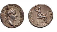 Tiberius. Silver Denarius (3.74 g), AD 14-37. VF