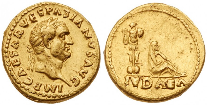 Vespasian. Gold Aureus (7.05 g), AD 69-79. 'Judaea Capta' type. Lugdunum mint, A...