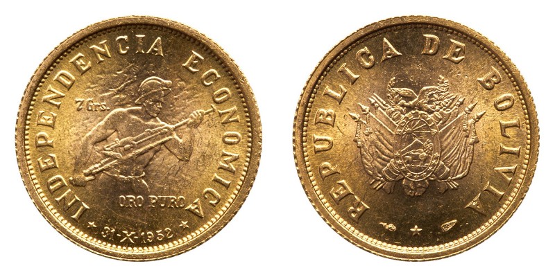 Bolivia. 5 and 10 Bolivianos, 1952. KM-X#15, 11. Total weight 0.3376 ounce. 1952...