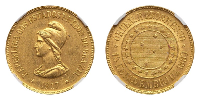 Brazil. 20,000 Reis, 1917. Fr-124; KM-497. Mintage of only 2,269 pieces. Liberty...