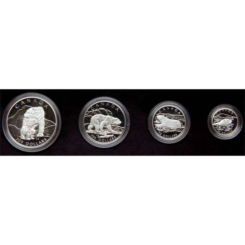 Canada. Platinum 4 Piece Polar Bear Set: 30, 75, 150 and 300 Dollars, 1990. KM-P...