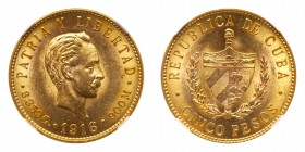 Cuba. 5 Pesos, 1916. NGC MS62