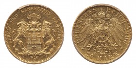 German States: Hamburg. 20 Marks, 1900-J. PCGS AU58