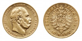 German States: Prussia. 10 Marks, 1874-B. F-VF