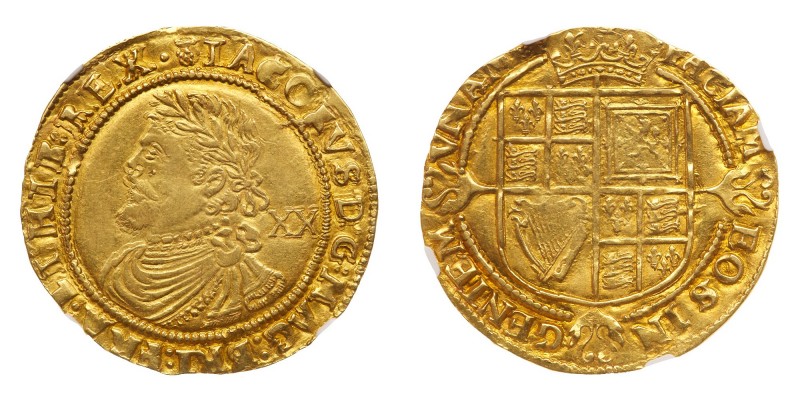 Great Britain. Laurel, ND. S.2638A; Fr-242. James I, 1603-1625. Third coinage. M...