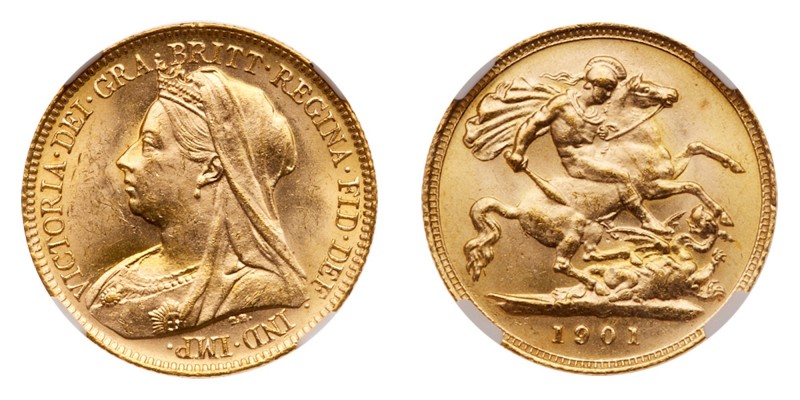 Great Britain. Half Sovereign, 1901. S.3878; Fr-397; KM-784. Victoria. Old veile...