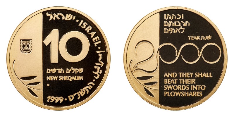 Israel. 10 New Sheqalim, 1999. Fr-74; KM-330. Weight 0.5000 ounce. Millennium 20...