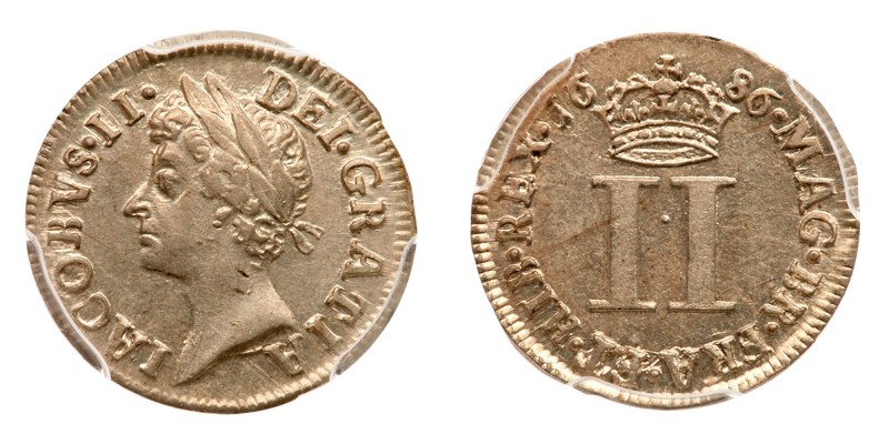 Great Britain. Two Pence, 1686. S.3416. James II. A pleasing coin with a glint o...