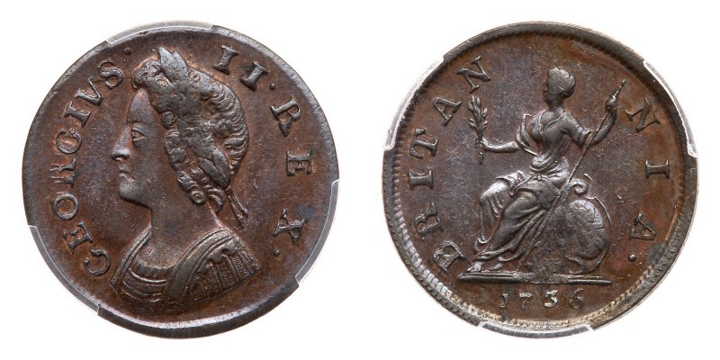 Great Britain. Farthing, 1736. S.3720; KM-572. George II, 1727-1760. Obverse; La...