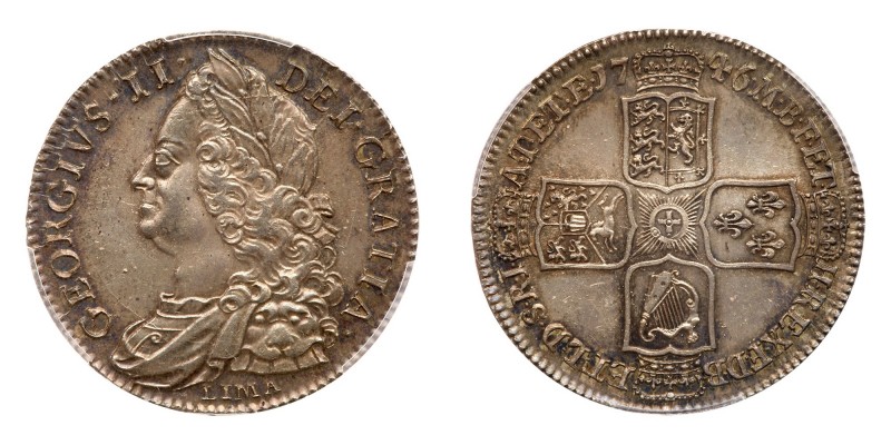 Great Britain. Lima Halfcrown, 1746. S.3695A; ESC-606; KM-584.3. George II. Obve...