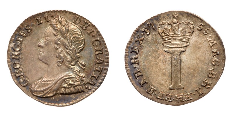 Great Britain. Silver Penny, 1755. S.3715A. George II. Young head. Mint state wi...