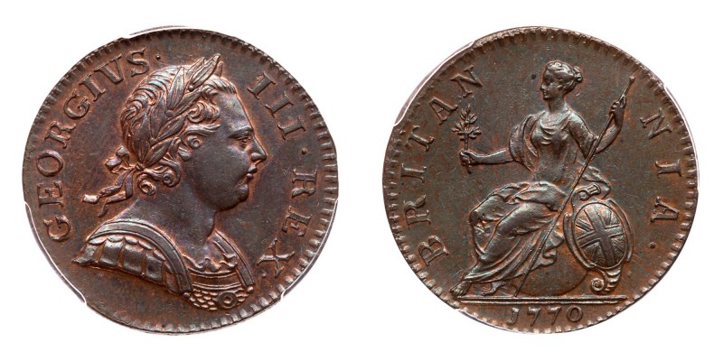 Great Britain. Halfpenny, 1770. S.3774; KM-601. George III. Uncirculated with tr...