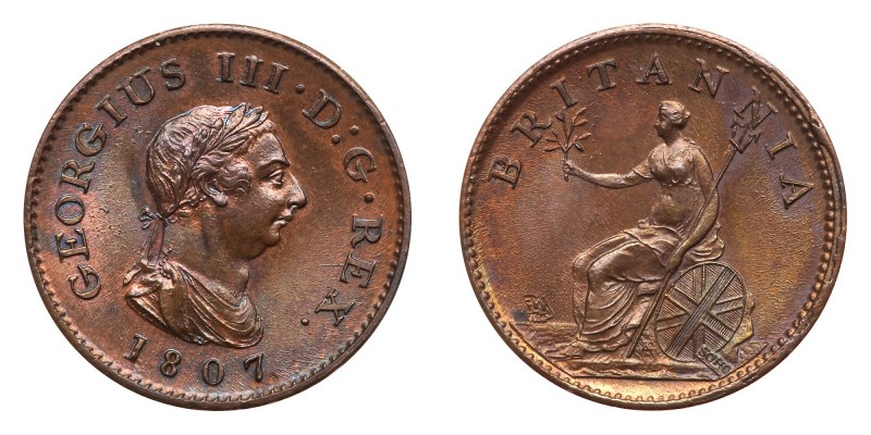 Great Britain. Currency Farthing, 1807. S.3782; KM-661. George III. Mint state w...