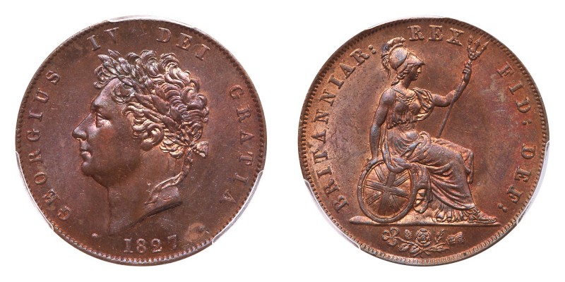 Great Britain. Halfpenny, 1827. S.3824; KM-692. George IV. Uncirculated with min...