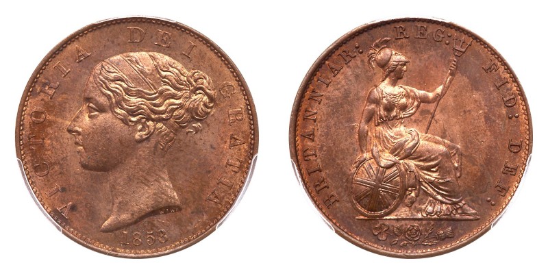 Great Britain. Halfpenny, 1858. S.3949; KM-726. Large date. Victoria. Uncirculat...