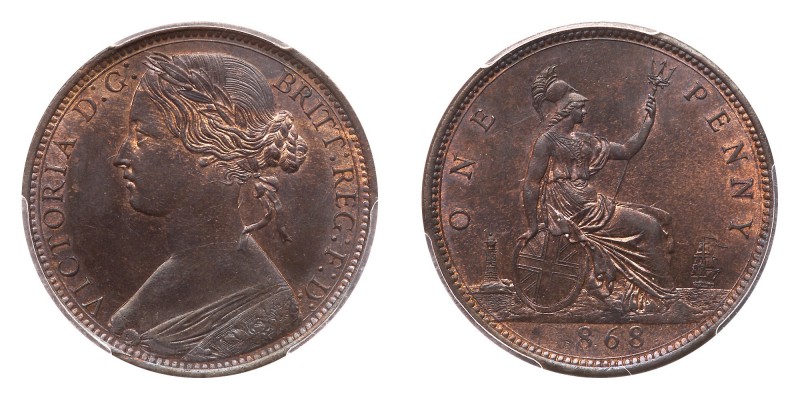 Great Britain. Penny, 1868. S.3954; KM-749.2. Victoria. Uncirculated with some m...