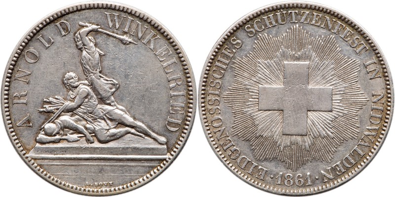 Switzerland. 5 Francs, 1861. Dav-380; KM-X#S6. For the Federal Shooting Festival...