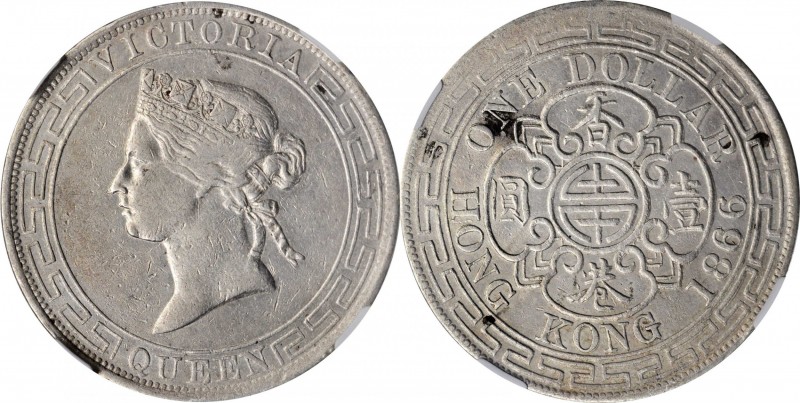 HONG KONG. Dollar, 1866. Hong Kong Mint. Victoria. NGC VF Details--Cleaned.
KM-...