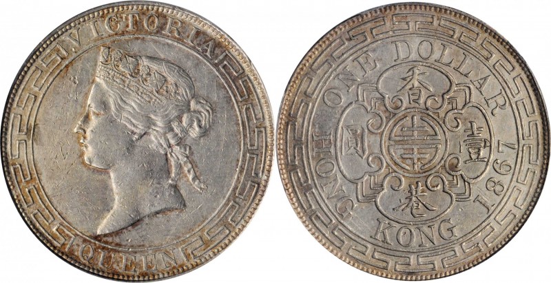 HONG KONG. Dollar, 1867. Hong Kong Mint. Victoria. PCGS Genuine--Scratch, EF Det...