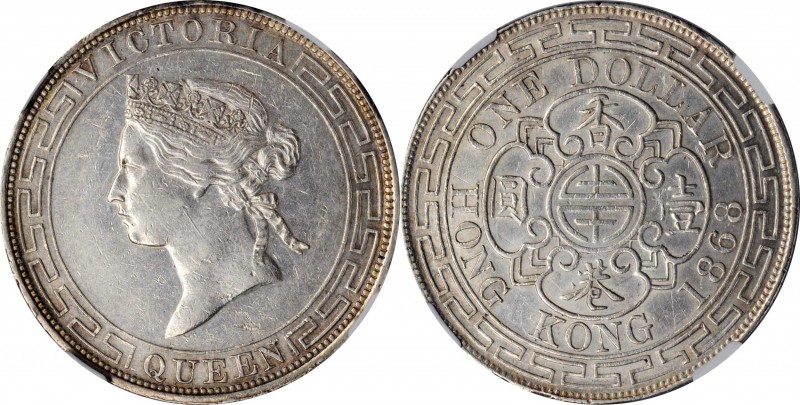 HONG KONG. Dollar, 1868. Hong Kong Mint. Victoria. NGC AU-58.
KM-10; Mars-C41; ...