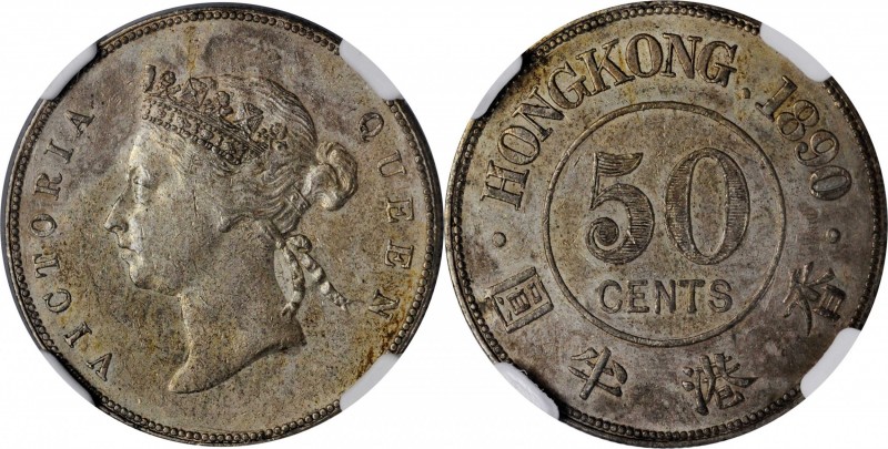 HONG KONG. 50 Cents, 1890. London Mint. Victoria. NGC AU-55.
KM-9.1; Mars-C34. ...