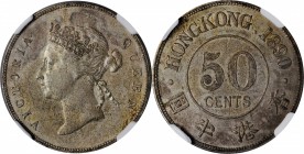 HONG KONG. 50 Cents, 1890. London Mint. Victoria. NGC AU-55.
