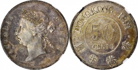 HONG KONG. 50 Cents, 1891. London Mint. Victoria. NGC AU-55.