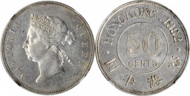 HONG KONG. 50 Cents, 1892-H. Heaton Mint. Victoria. NGC AU-58.