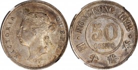 HONG KONG. 50 Cents, 1892-H. Heaton Mint. Victoria. NGC AU-55.