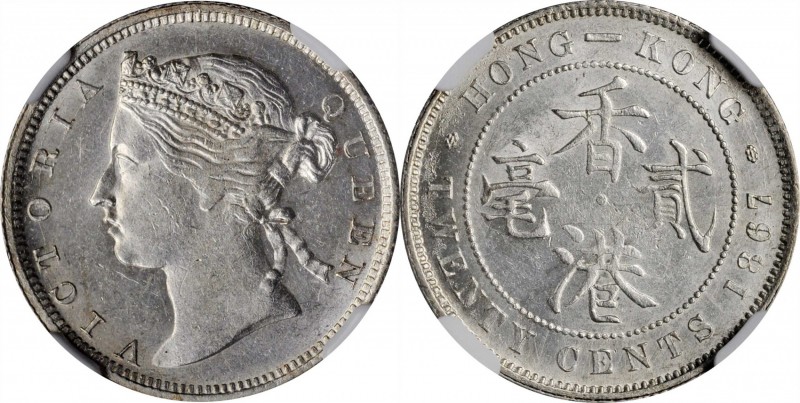 HONG KONG. 20 Cents, 1867. Hong Kong Mint. Victoria. NGC MS-62.
KM-7; Mars-C28....