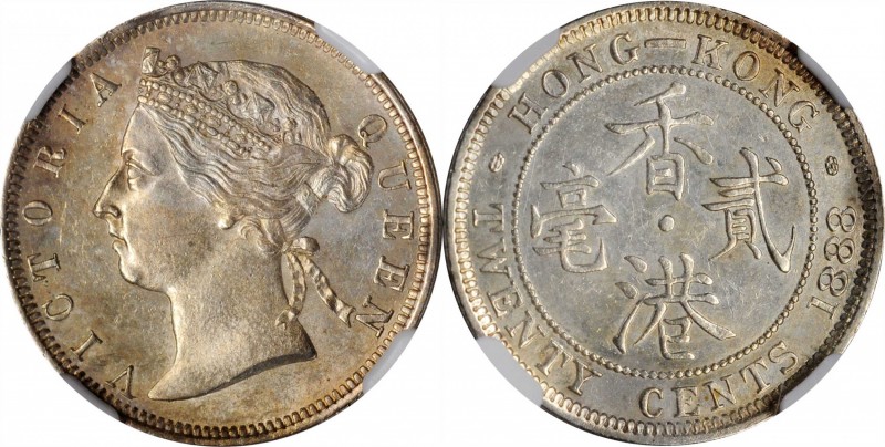 HONG KONG. 20 Cents, 1888. London Mint. Victoria. NGC MS-62.
KM-7; Mars-C28. Th...