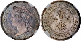 HONG KONG. 5 Cents, 1877-H. Heaton Mint. Victoria. NGC MS-66.