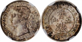 HONG KONG. 5 Cents, 1880-H. Heaton Mint. Victoria. NGC MS-64.