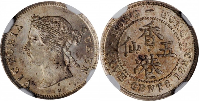 HONG KONG. 5 Cents, 1883-H. Heaton Mint. Victoria. NGC MS-66.
KM-5; Mars-C8. An...
