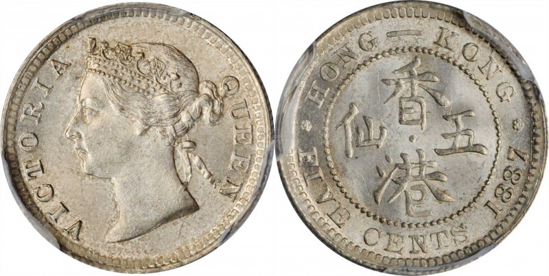 HONG KONG. 5 Cents, 1887. London Mint. Victoria. PCGS MS-66 Gold Shield.
KM-5; ...