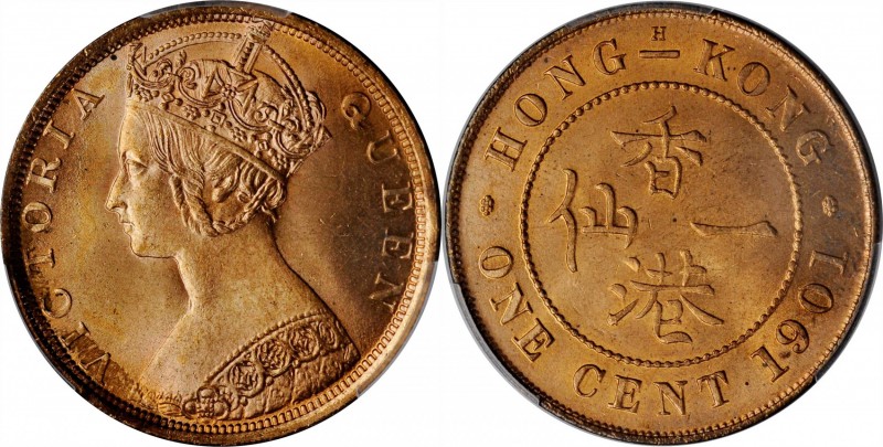 HONG KONG. Cent, 1901-H. Heaton Mint. Victoria. PCGS MS-66 Red Gold Shield.
KM-...