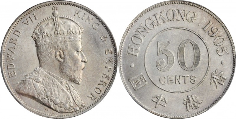 HONG KONG. 50 Cents, 1905. London Mint. PCGS MS-64 Gold Shield.
KM-15. Mars-C35...