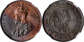 HONG KONG. Cent, 1934. London Mint. NGC MS-67 Brown.